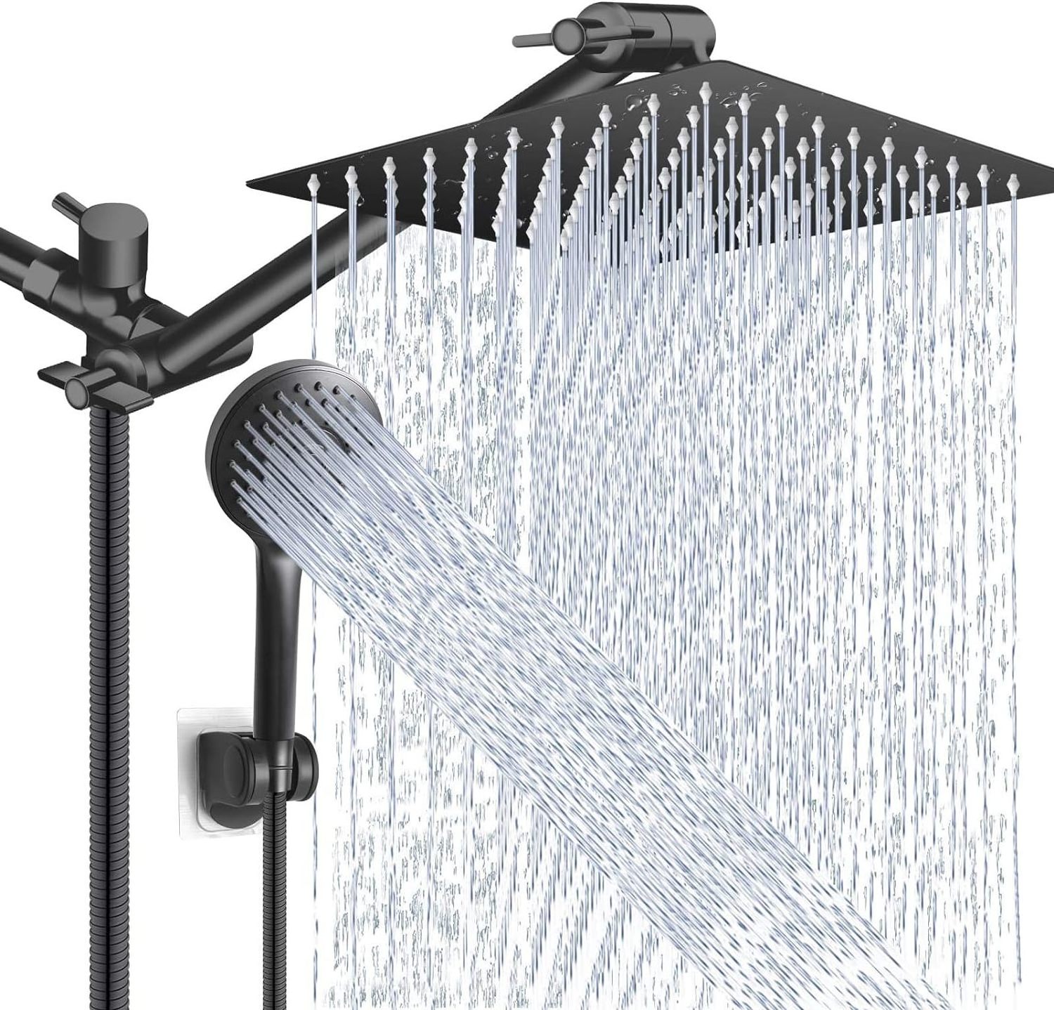 High Pressure Rain Shower Head with Adjustable Extension Arm and 5 Settings Handheld Shower Spray Against Low Pressure Water