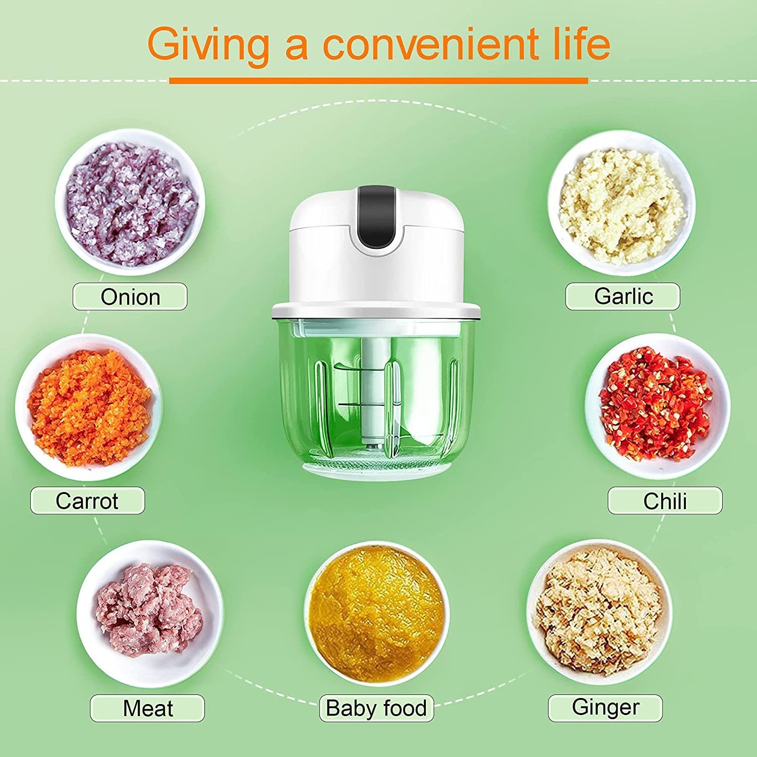 Food Grinder for Chop Onion Meat Electric Mini Garlic Chopper Portable Wireless Food Processor, Garlic Masher Mincer Crusher