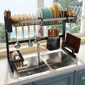 Wholesale 2 Tiers Storage Holders Stainless Steel Over The Sink Drying Dish Drainer Rack