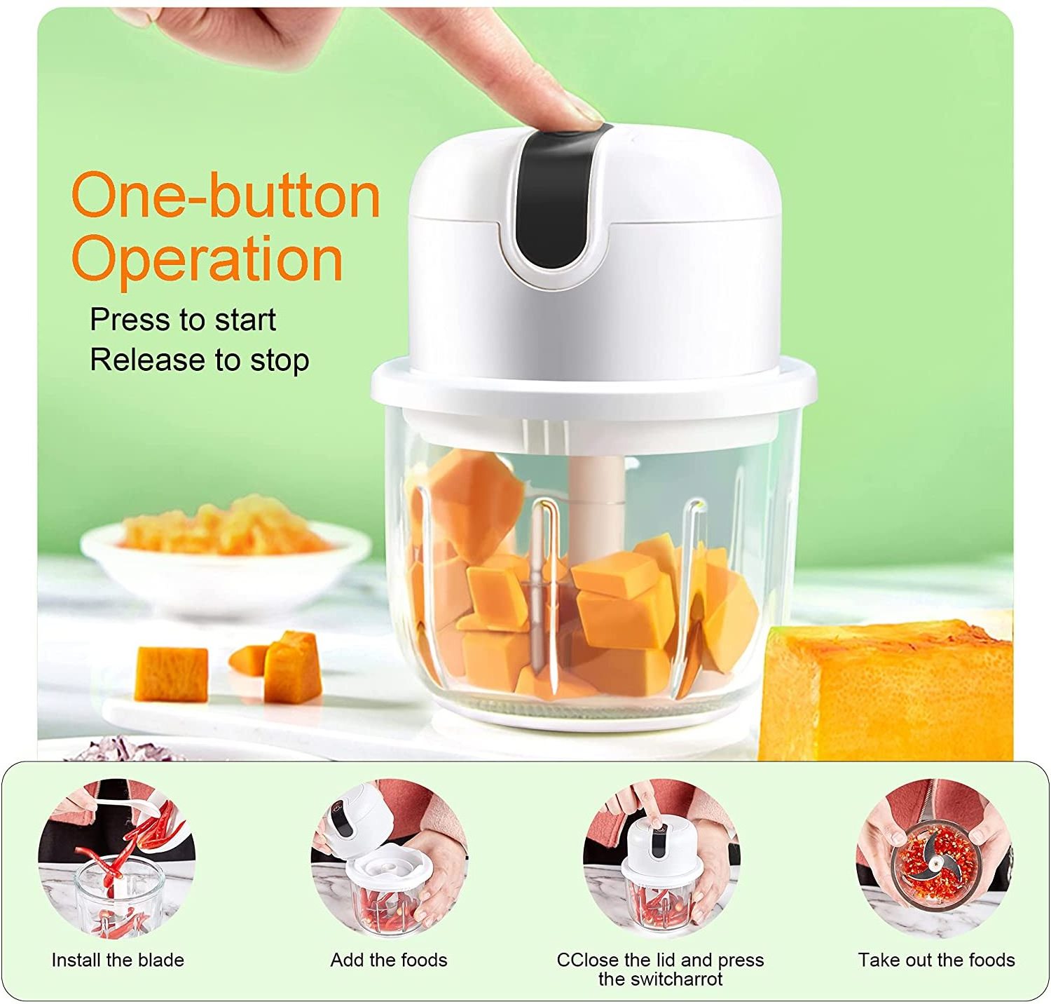 Food Grinder for Chop Onion Meat Electric Mini Garlic Chopper Portable Wireless Food Processor, Garlic Masher Mincer Crusher