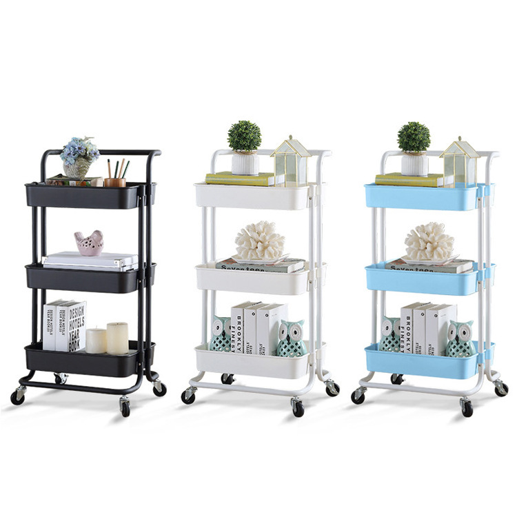 3 / 4 / 5 Layer Folding Storage Rack kitchen storage shelf wire rack with Wheel Movable for Living Room Bedroom