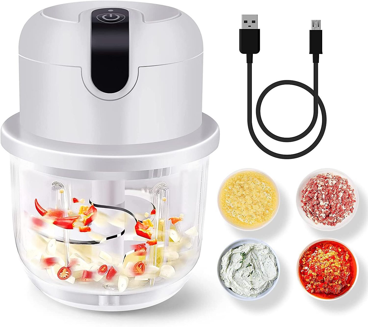 Food Grinder for Chop Onion Meat Electric Mini Garlic Chopper Portable Wireless Food Processor, Garlic Masher Mincer Crusher