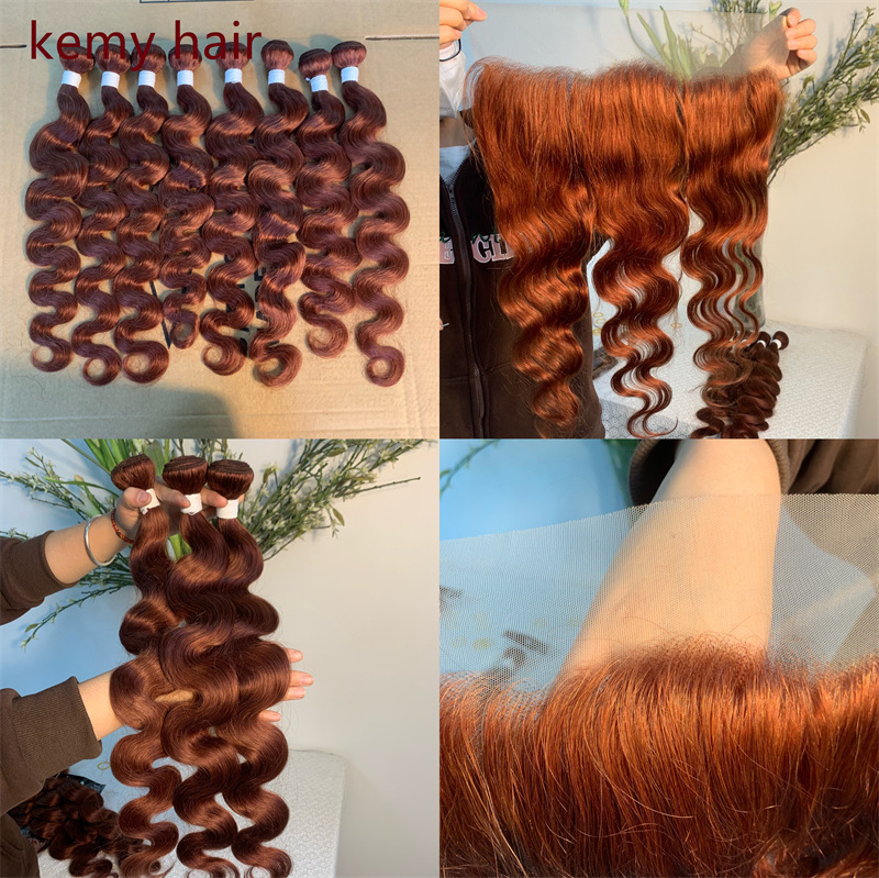 Wholesale Ginger Brown Body Wave  Human Hair Weave  9A Free Sample Cuticle Aligned Virgin Hair Bundles with Frontal 10-30 inch