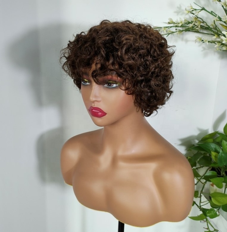 KEMY Cheap Price Just $12 Ombre Brown Short Afro Kinky Human Hair Wigs For Women Full Machine Made Natural Hair Wigs In Stock