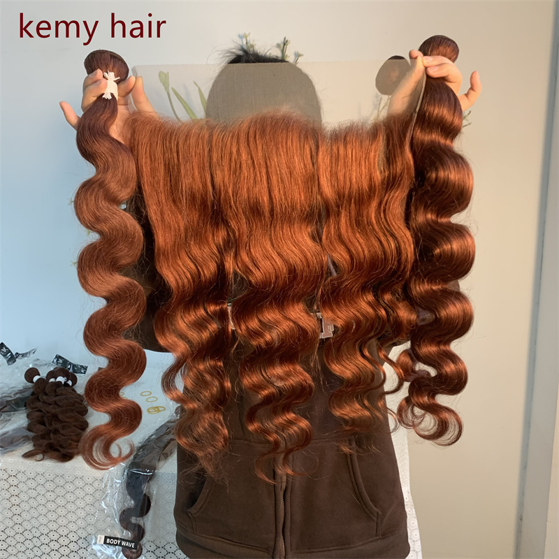 Wholesale Ginger Brown Body Wave  Human Hair Weave  9A Free Sample Cuticle Aligned Virgin Hair Bundles with Frontal 10-30 inch