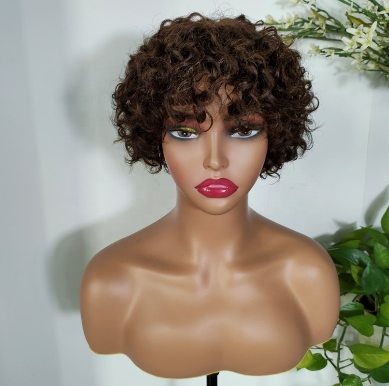 KEMY Cheap Price Just $12 Ombre Brown Short Afro Kinky Human Hair Wigs For Women Full Machine Made Natural Hair Wigs In Stock