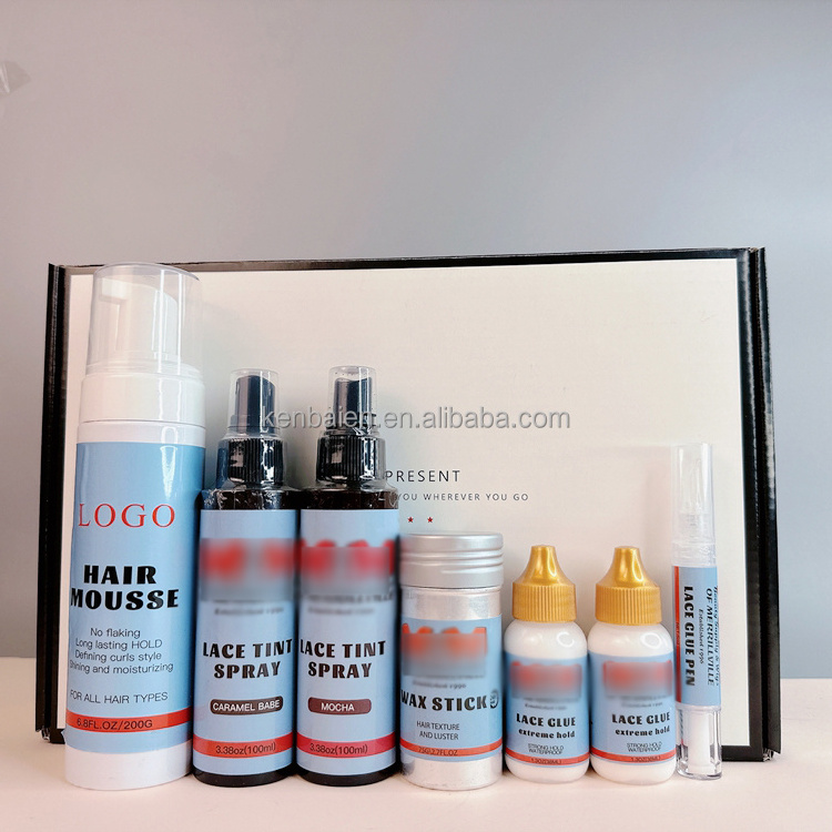 Custom Private Label Set Hair Mousse Gel Edge Control Hair Wig Adhesive Kit Perfect Lace Glue Wig Install Tools Kit