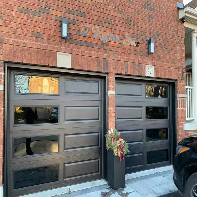 Luxury Tempered galvanized frosted modern new black combined automatic steel glass garage door