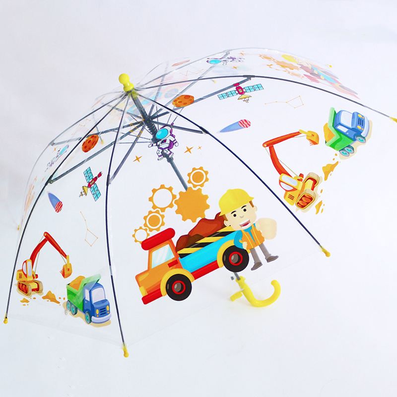 Windproof Manual Safety Opening Colorful Long Straight Reflective Piping Bubble Dome Kid Transparent Rain Umbrella