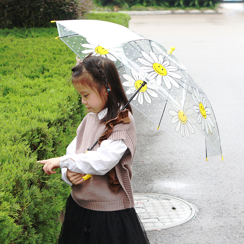 Windproof Manual Safety Opening Colorful Long Straight Reflective Piping Bubble Dome Kid Transparent Rain Umbrella