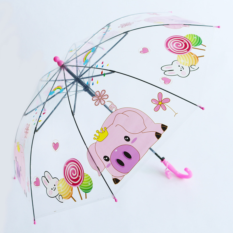 Windproof Manual Safety Opening Colorful Long Straight Reflective Piping Bubble Dome Kid Transparent Rain Umbrella