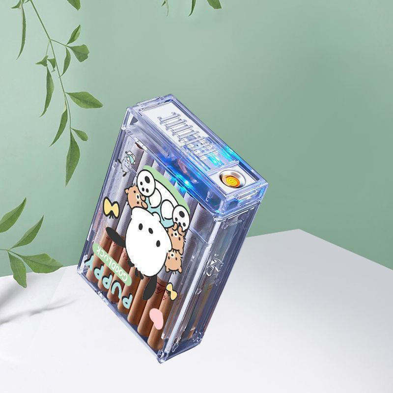 20pcs Transparent Plastic Cigarette Case Lighter Cartoon Puppy Cute USB Lighter Support Custom