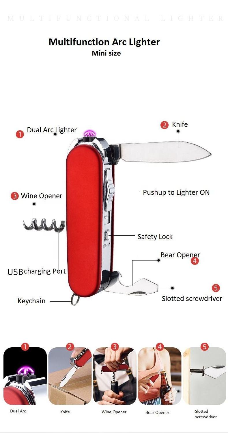 5 in 1 Multifunctional USB Plasma Lighter Outdoor Electric Cigarette Lighters Dual Lighters Custom Logo Smoking Accessories