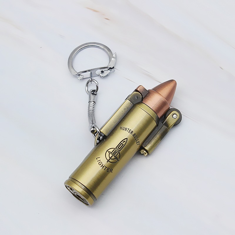 Creative Lighter Bullet Shape Butane Gas Windproof Jet Torch Flame Grinding Wheel Keychain Pendant Cigarette Lighter