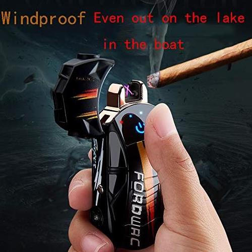 Dual Arc Plasma Lighter Windproof Battery Indicator Usb Rechargeable Car Shape Lighter With Led Light