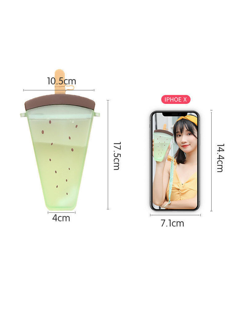 Plastic Water Bottles Cute Watermelon Ice Cream Water Bottle with Straw Kids Anti-fall Portable Popsicle Cup