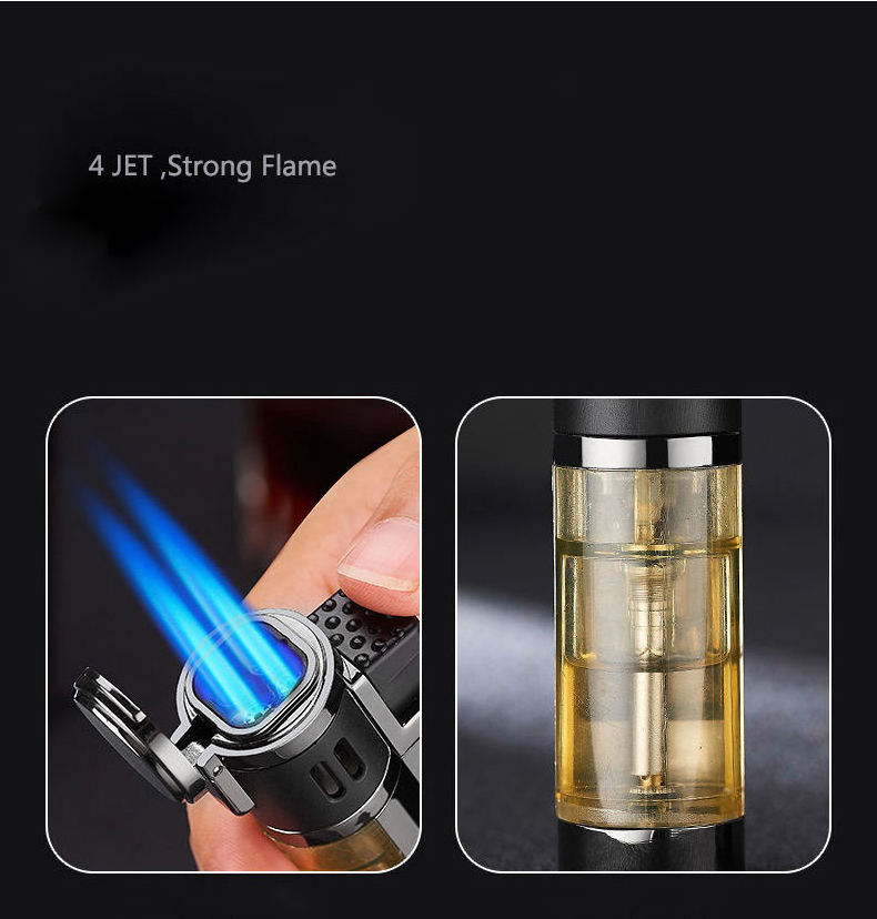 High Quality 4 Jet Cigar Torch Butane Lighters ,Strong Flame Gun Butane Welding Torch Lighter for Camping