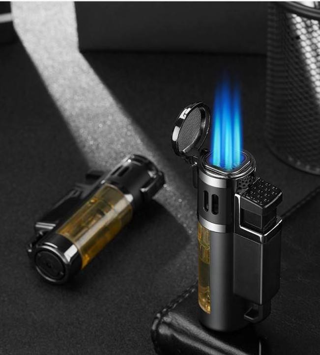 High Quality 4 Jet Cigar Torch Butane Lighters ,Strong Flame Gun Butane Welding Torch Lighter for Camping