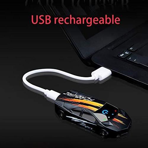 Dual Arc Plasma Lighter Windproof Battery Indicator Usb Rechargeable Car Shape Lighter With Led Light