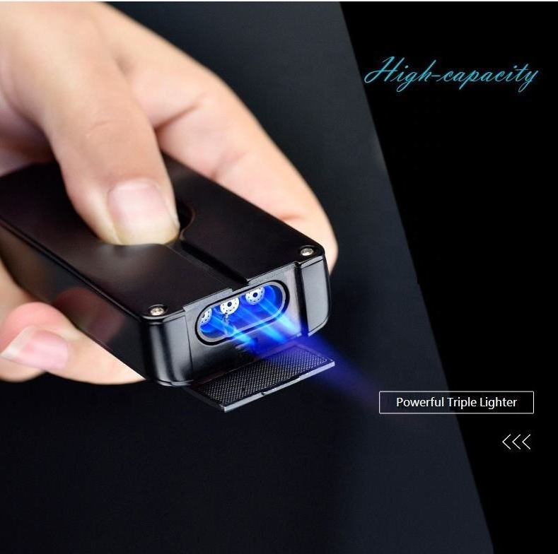 Wholesale Torch Lighter Triple Jet Blue Flame Refillable Butane Punch Jobon Cigar Lighter