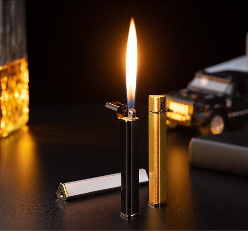 High Quality Metal Thin Strip Gas Lighter Simple Rechargeable Long Cigarette Lighter