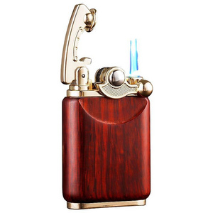 Wholesale Luxury Jet Flame Butane Gas Customized Cigarette Cigar Refillable Rose Wood Torch Lighter Custom Logo