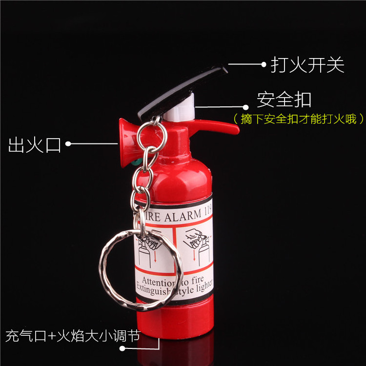 Wholesale Price Creative Small Fire Extinguisher Pendant Type Open Flame Lighter Keychain