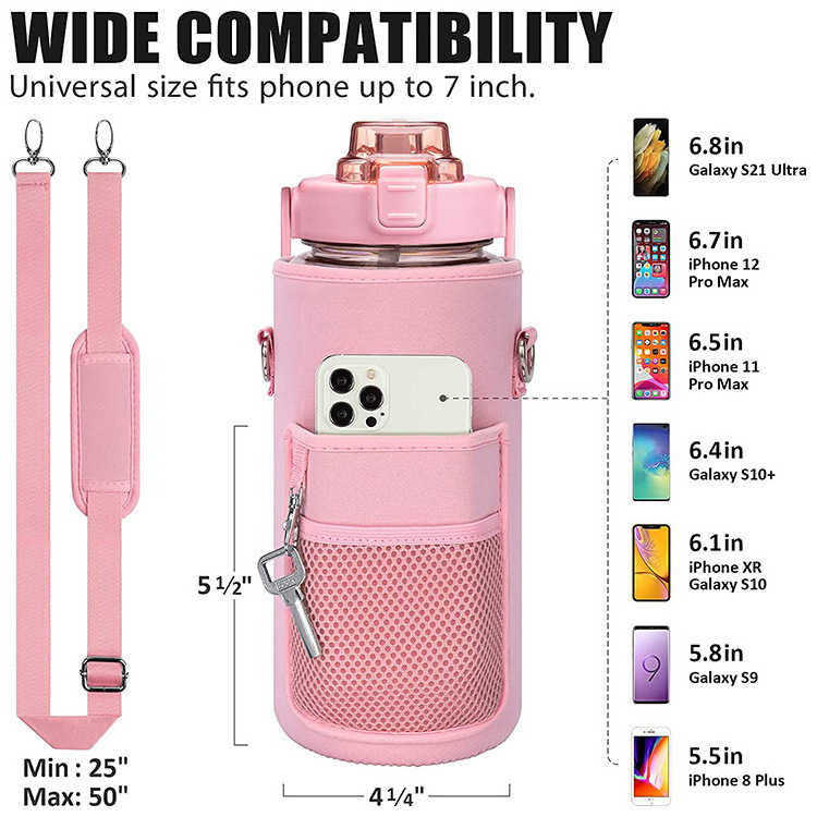 Custom Fashion 2l Motivational Time Marker Half Gallon Drinking Water Bottle With Protective Sleeve And Strap Straw