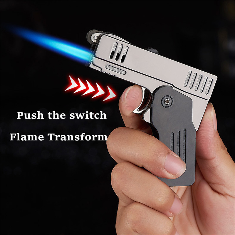 High Capacity Torch Turbine Lighter Spray Gun Butane Two Flame Blue Flame Cigar Explosion-proof Lighter Wild Kitchen