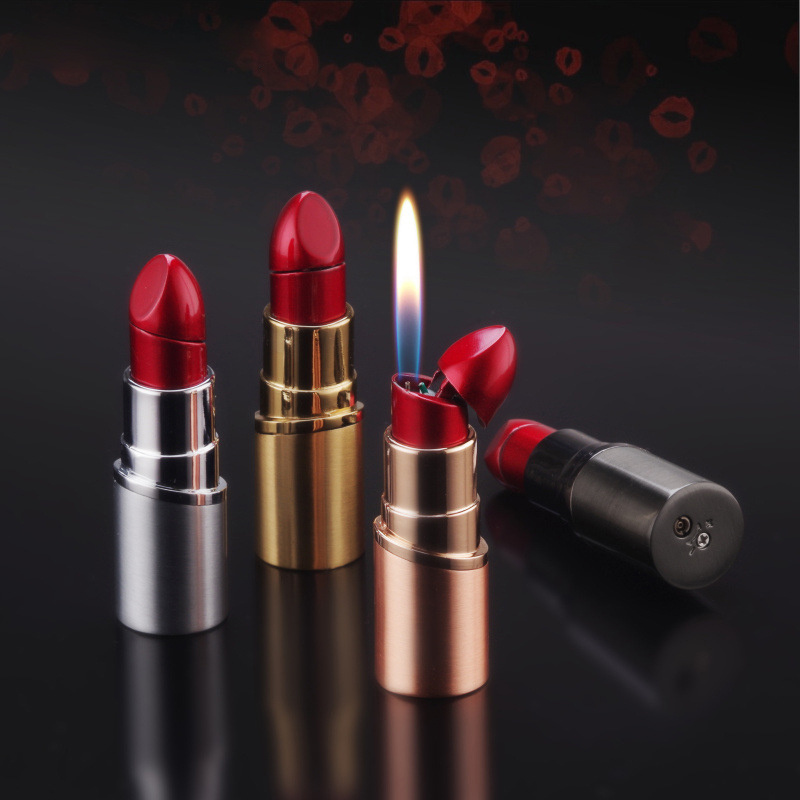 New High-end Creative Inflatable Lighter Zinc Alloy Abs Custom Ladies Lipstick Shaped Lighter For Women