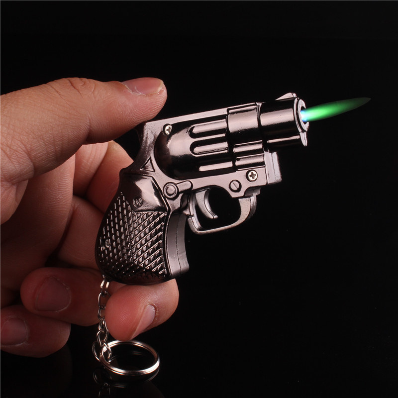 Revolver Small Pistol Creative Gun Lighter Hanging Cigarette Lighter Keychain Refillable Gas Lighter