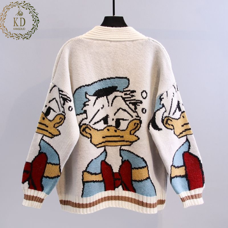 KD Sweater Manufacture Custom Vintage Cute Cartoon Duck Embroidery Women Cardigan Sweaters