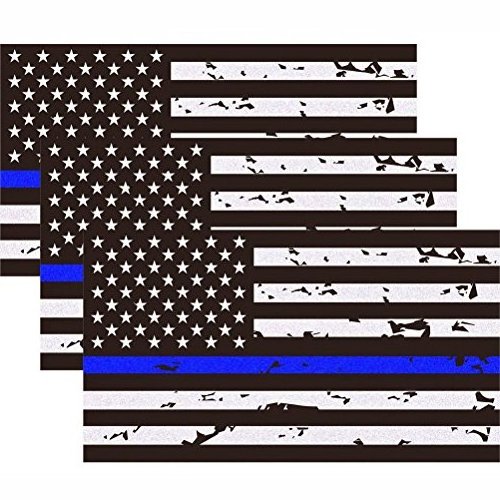 Reflective New Tattered Thin Blue Line US Flag Decal Car Sticker