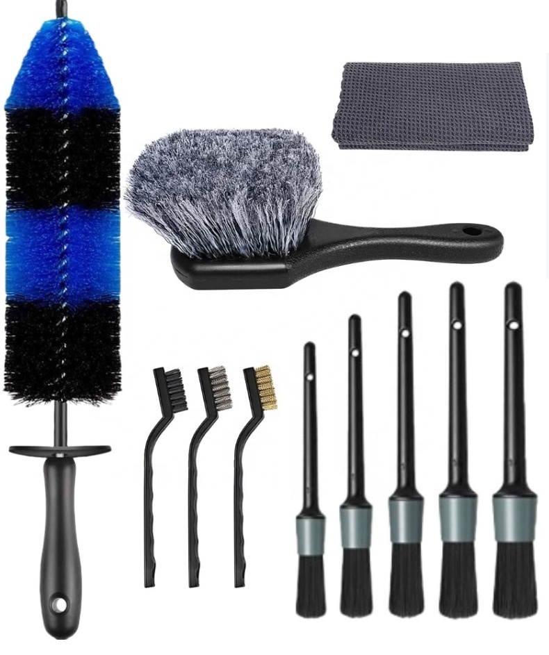 Durable 11Pcs Motorcycle Tire Rim Clean Brush Car Wheel Engine Cleaning Brushes Kit Auto Vent Detailing Brush