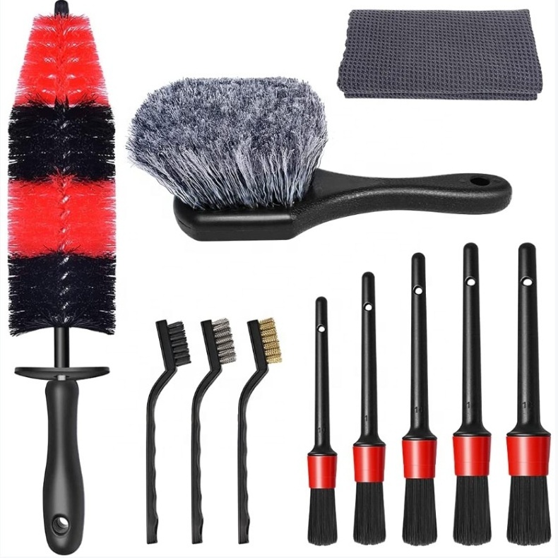 Durable 11Pcs Motorcycle Tire Rim Clean Brush Car Wheel Engine Cleaning Brushes Kit Auto Vent Detailing Brush