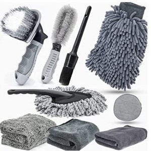 9Pcs Microfibre Car Wash Cleaning Tools Set Gloves Towels Applicator Pads Sponge Car Care Kit Wheel Brush Car Cleaning Kit