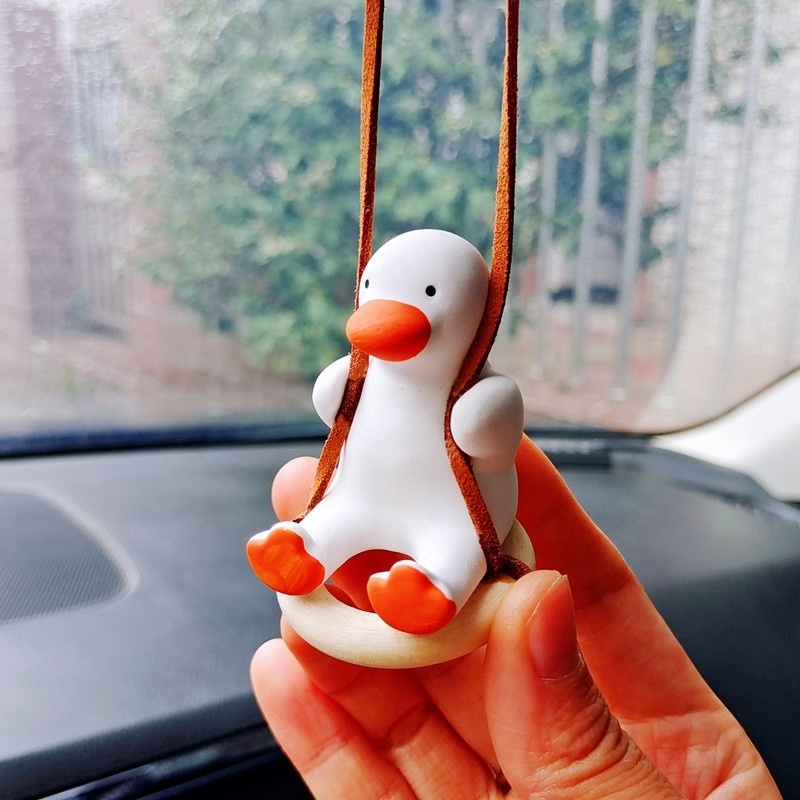 Cute Fat Duck Car Accessories Interior Duck on Swing Anime Car Accessories Decoration Rearview Mirror Pendant Auto Ornament Gift