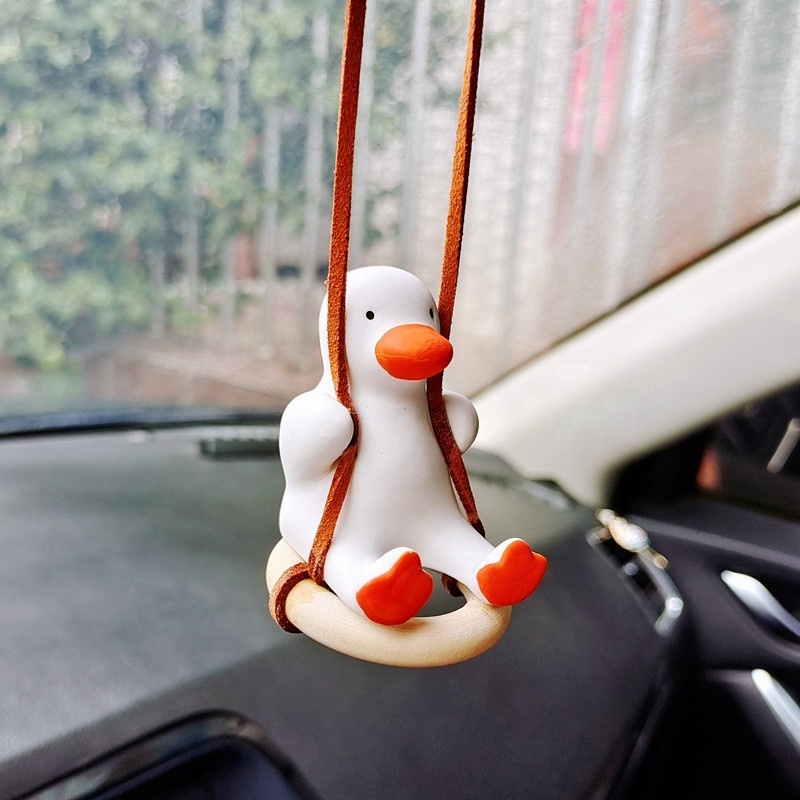 Cute Fat Duck Car Accessories Interior Duck on Swing Anime Car Accessories Decoration Rearview Mirror Pendant Auto Ornament Gift