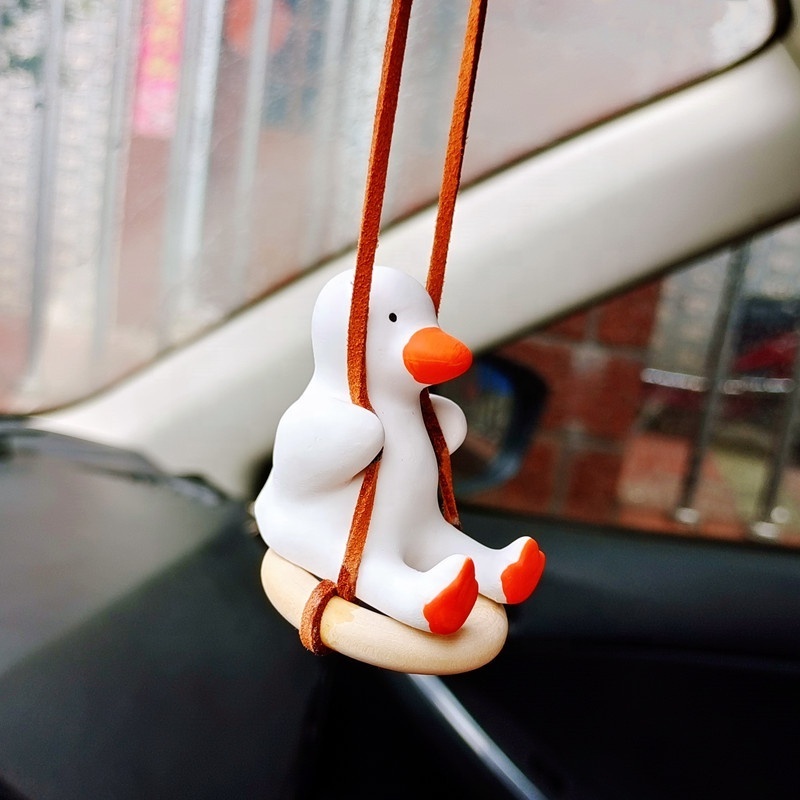 Cute Fat Duck Car Accessories Interior Duck on Swing Anime Car Accessories Decoration Rearview Mirror Pendant Auto Ornament Gift