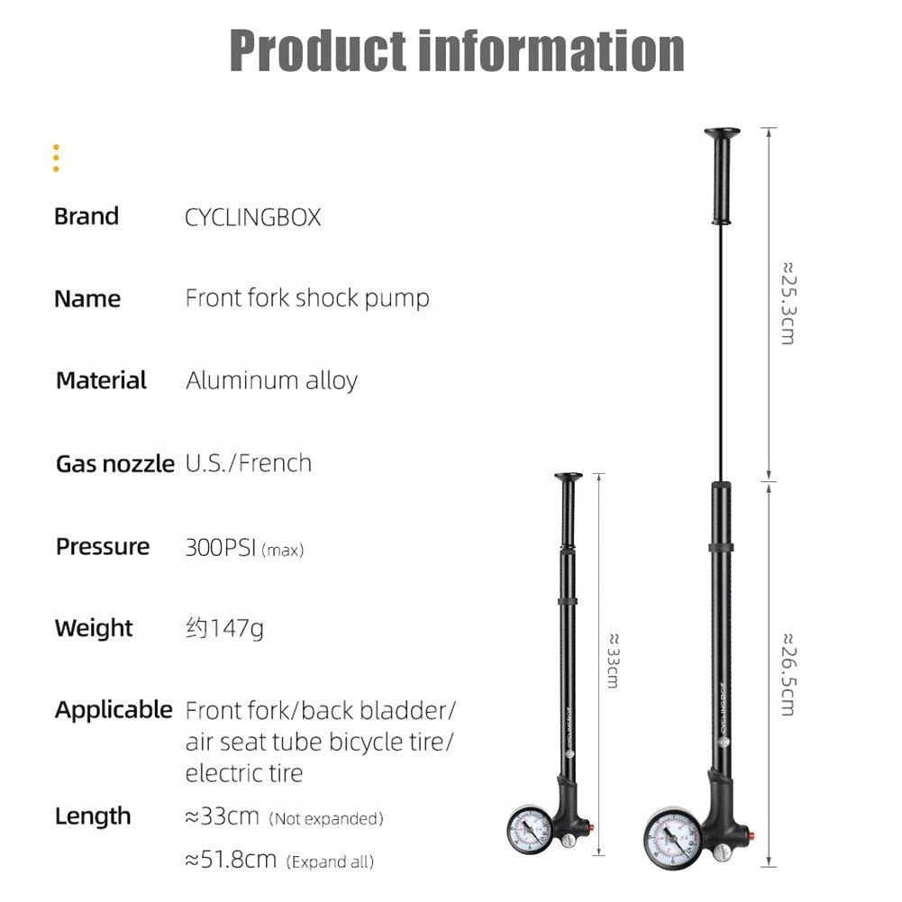 ThinkRider Portable High-pressure 300psi Bike Air Pump with Gauge for Fork & Rear Suspension Shock Absorber Mountain Bicycle