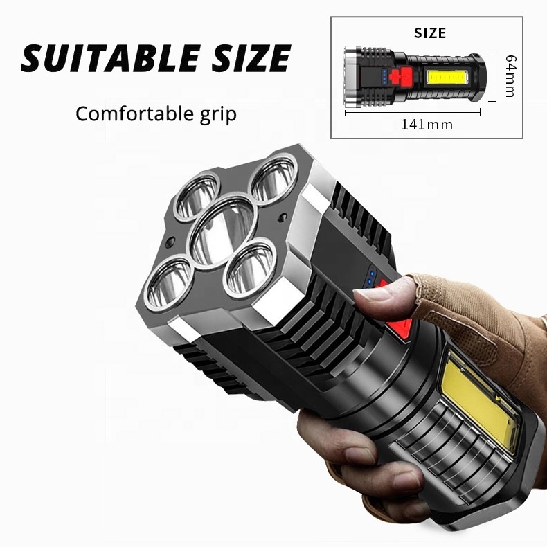 5 Led Flashlight Strong Light Outdoor Portable Cob Side Light Work Light USB Rechargeable Led Flashlight