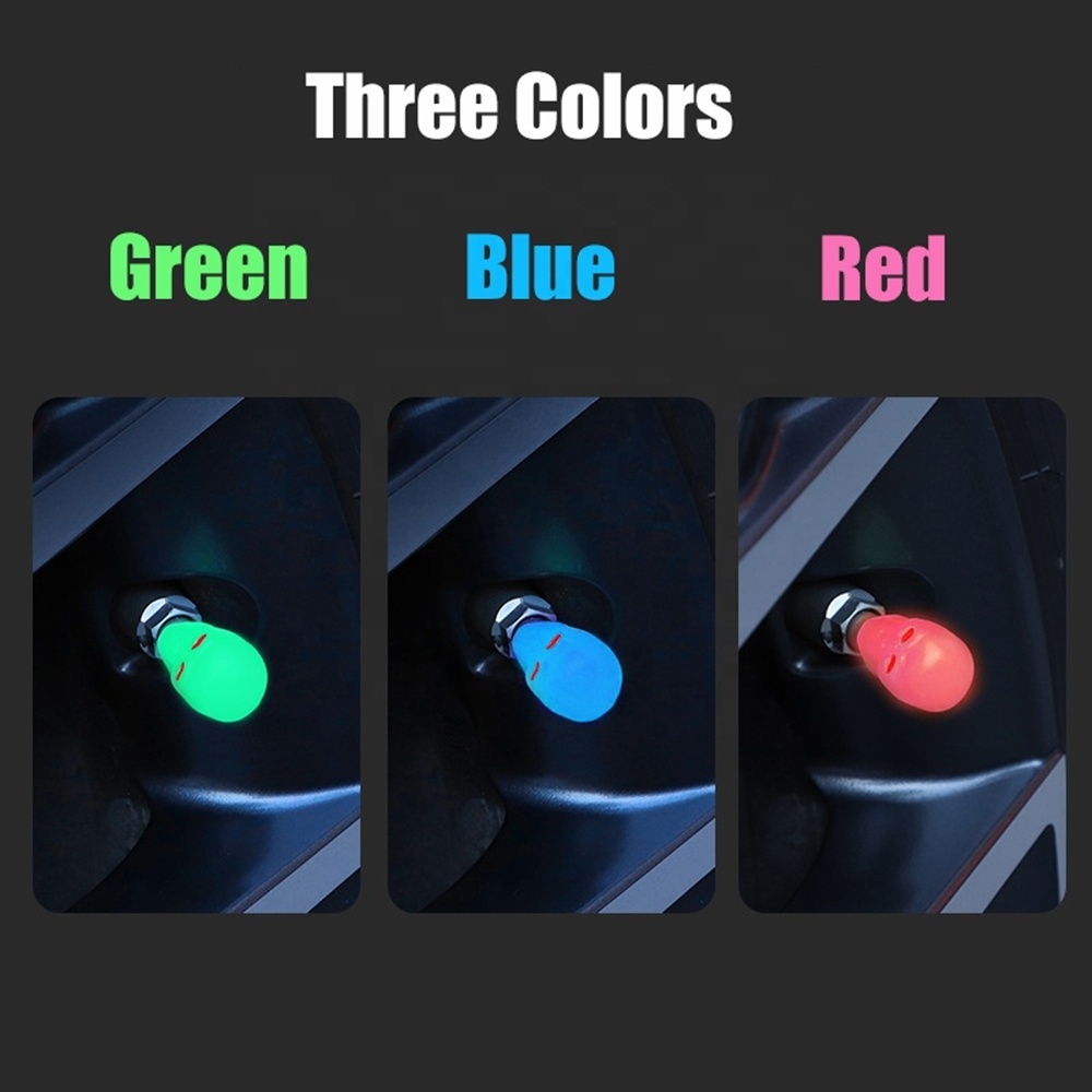 4pcs Mini Car Luminous Tire Valve Cap Wheel Hub Glowing Dust-proof Universal Fluorescent Tyre Nozzles Stem Covers