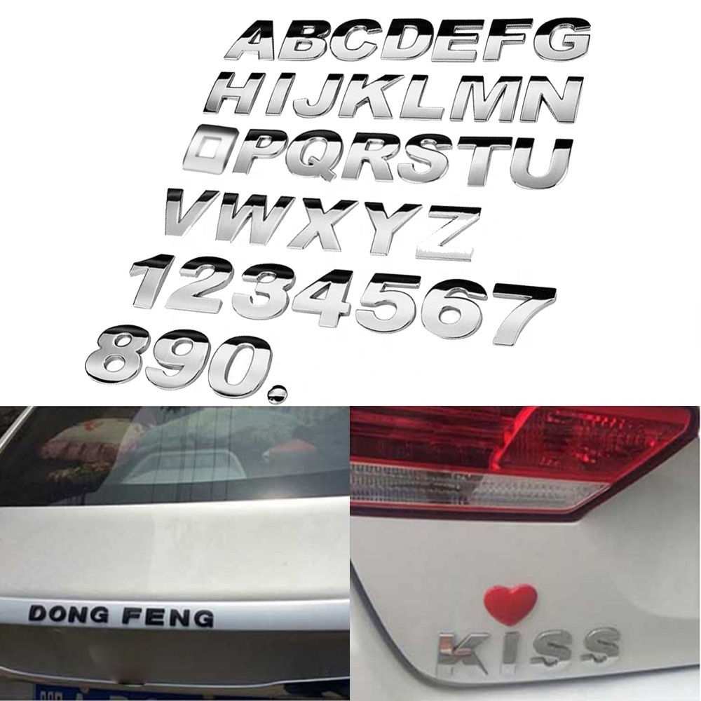 (A-Z,0-9) 25MM Car Stickers 3D DIY Metallic Alphabet Sticker Emblem Letter Silver Badge Decoration For Cars Auto Logo Styling