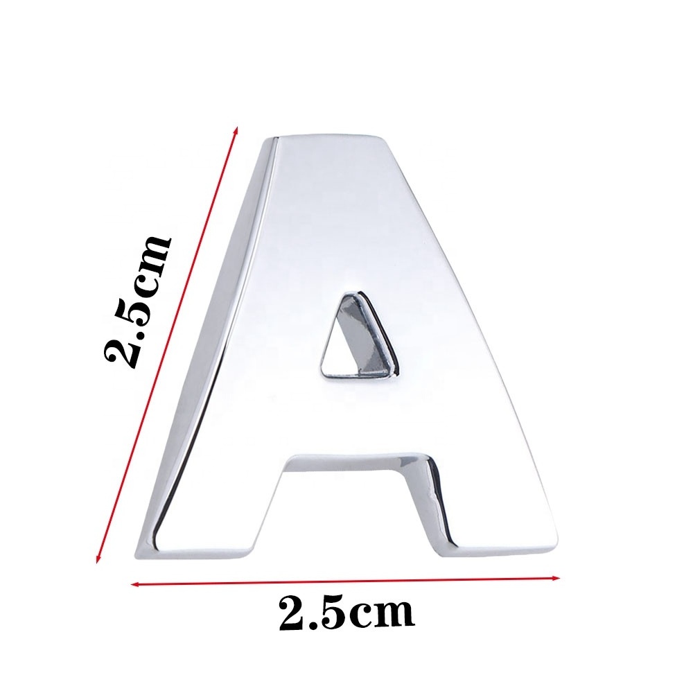 (A-Z,0-9) 25MM Car Stickers 3D DIY Metallic Alphabet Sticker Emblem Letter Silver Badge Decoration For Cars Auto Logo Styling