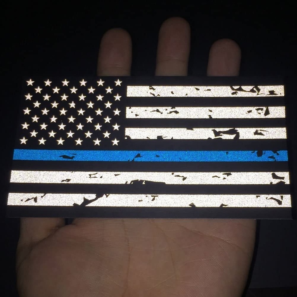 Reflective New Tattered Thin Blue Line US Flag Decal Car Sticker