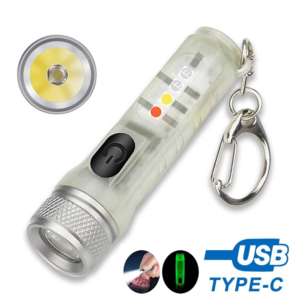 Transparent Mini Flashlight Torch Powerful flashlight For Key Chain USB Charging IP66 Waterproof Type C Super Bright flashlight