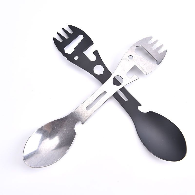 Camping Fork Multi Function Spoon 10 In 1 Integrated Fork Spoon Outdoor Fork Spoon Picnic Cutting Knife Bottle Can Opener