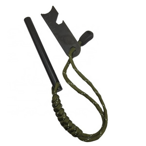 4 Inch Survival Ferrocerium Drilled Flint Fire Starter, Ferro Rod Kit with Paracord Lanyard Handle and Striker