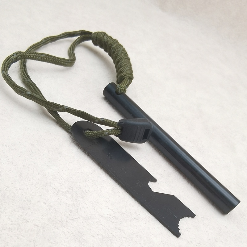 4 Inch Survival Ferrocerium Drilled Flint Fire Starter, Ferro Rod Kit with Paracord Lanyard Handle and Striker