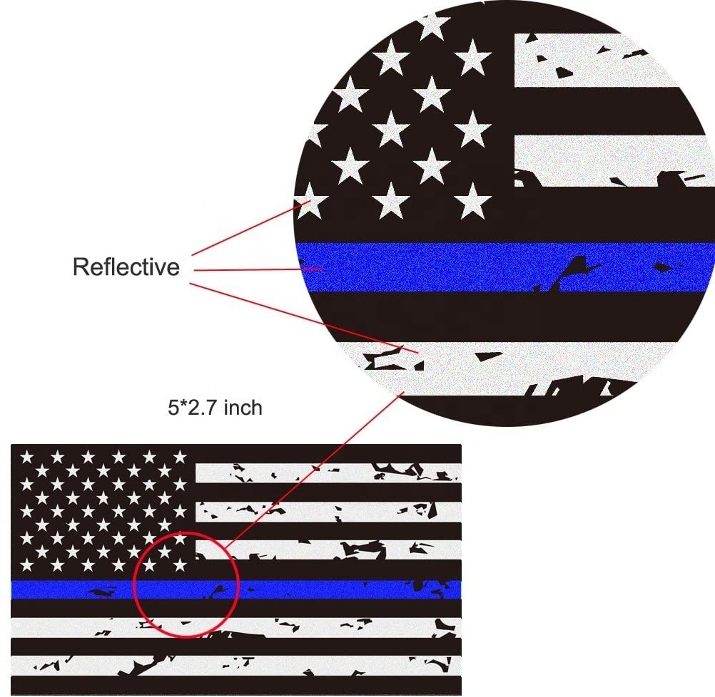 Reflective New Tattered Thin Blue Line US Flag Decal Car Sticker